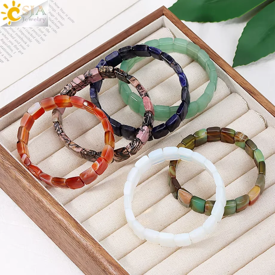 CSJA Kristall-Elastik-Armband Vintage Handgefertigter Charm Naturstein Rechteckiges Armband Schmuck Damen Herren Armreif Accessoire H871 – Detail 9