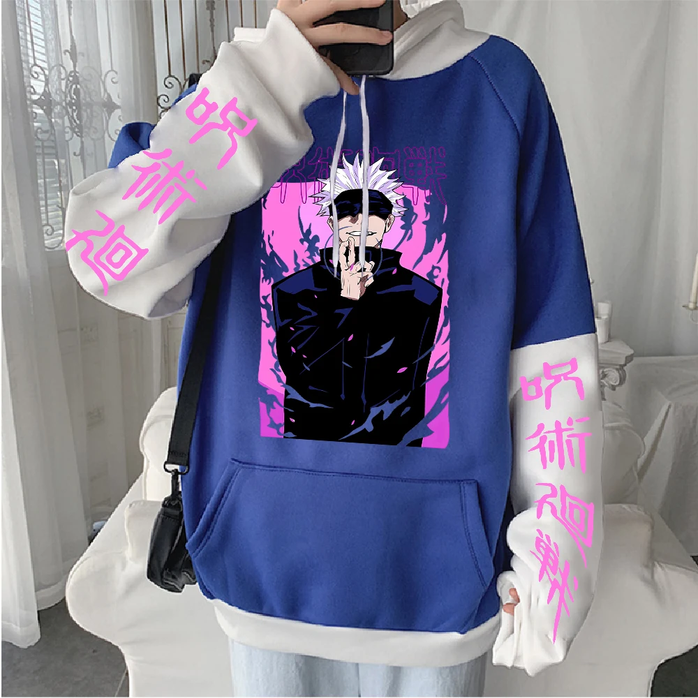 حار مانغا Jujutsu Kaisen Satoru Gojo الجرافيك هوديس المتضخم مقنعين البلوز طويلة الأكمام قلنسوة من القطن الرجال ملابس حريمي #3