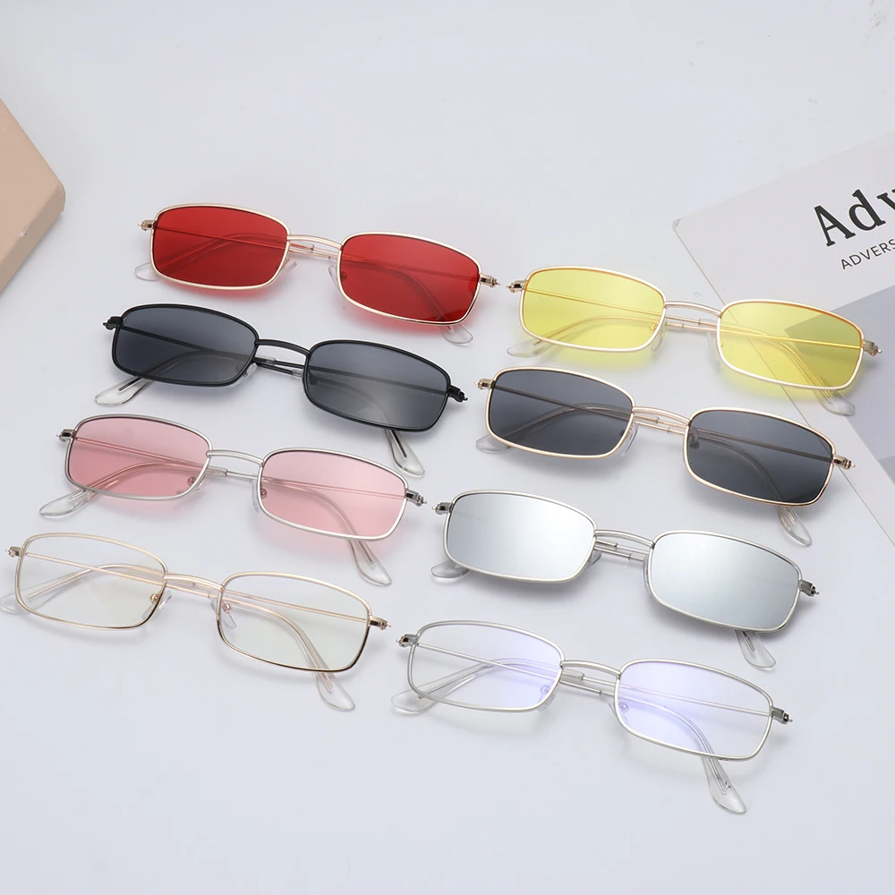 Classic Eyewear Clear Lens Vintage Rectangle Sunglasses Brand Shades Metal Sun Glasses Small Oval Women's Sunglasses