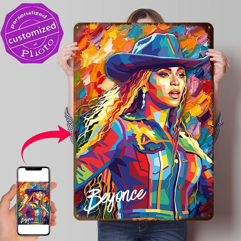 Beyonce Pop Art Portrait Metal Poster Perfect Gift for Fans Lovers Personalized Wall Art Metal Sign for Living Room Decorations