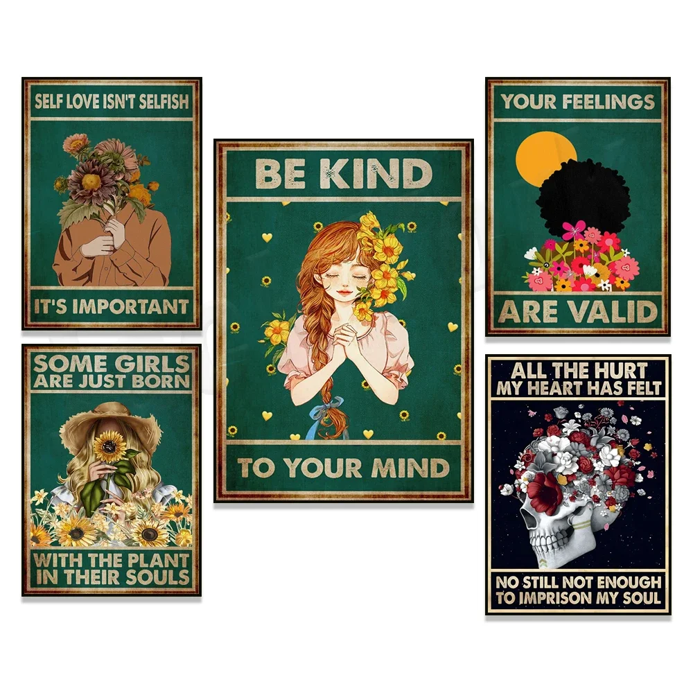 فن جمجمة رأس الوعاء العتيق، الوعي بالصحة العقلية، مشاعرك صالحة ملصقًا، كن لطيفًا في عقلك، أحب نفسك