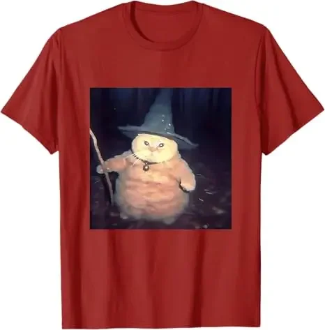 تي شيرت رجالي مضحك على شكل قطة الهالوين من The Wizard Cat ملابس جرافيك مضحكة ولطيفة على شكل قطة صغيرة بأكمام قصيرة