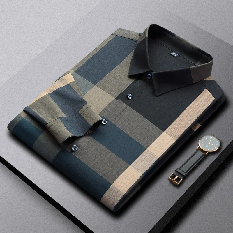 

Men Fashion Plaid Shirt Casual Striped Long Sleeve Shirt Coat Men