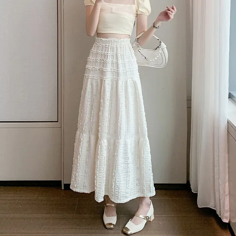 French Gentle Textured Skirt Women's High Waist Drooping Cake Skirt Temperament Long Skirt