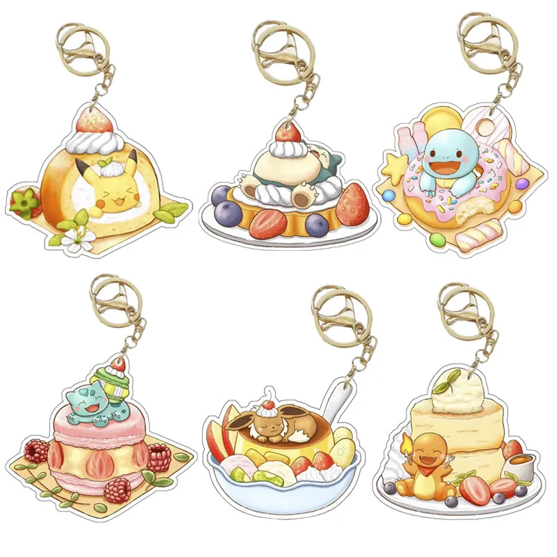 

Acrylic Keychain Anime Pokemon Squirtle Snorlax Bulbasaur Pikachu Charmander Eevee Cake Dessert Series Bag Pendant Classics Gift