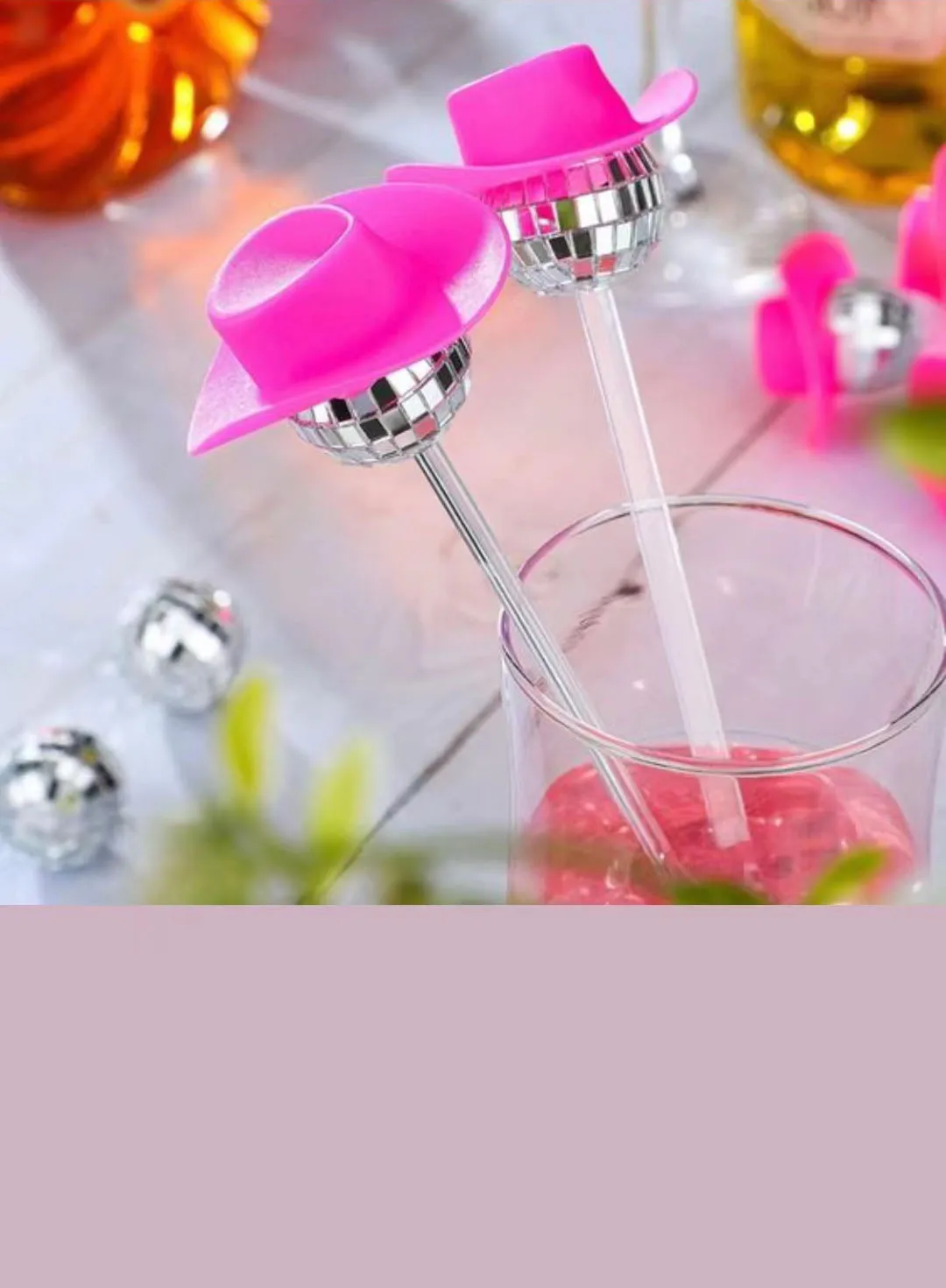 6pcs Disco Balls Swizzle Sticks Cowgirl Hat Disco Ball Drink Stirrers Glitter Coffee Stirrers Plastic Cocktail Party Decoration