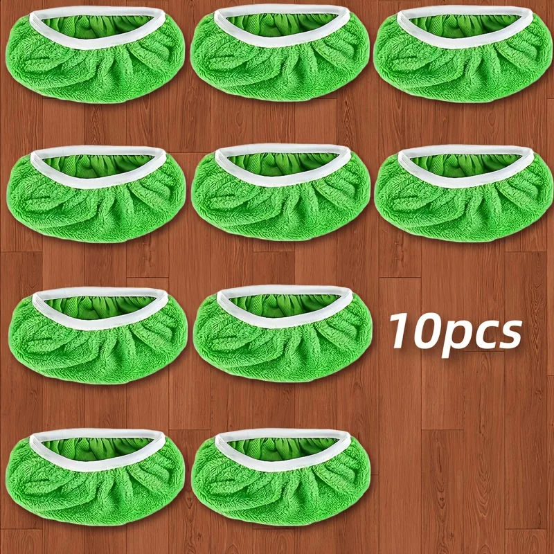 10 Green Mop Covers (replacement Pads), Highly Absorbent Cleaning Cloths, Reusable, Suitable for Both Dry and Wet Floor Cleaning