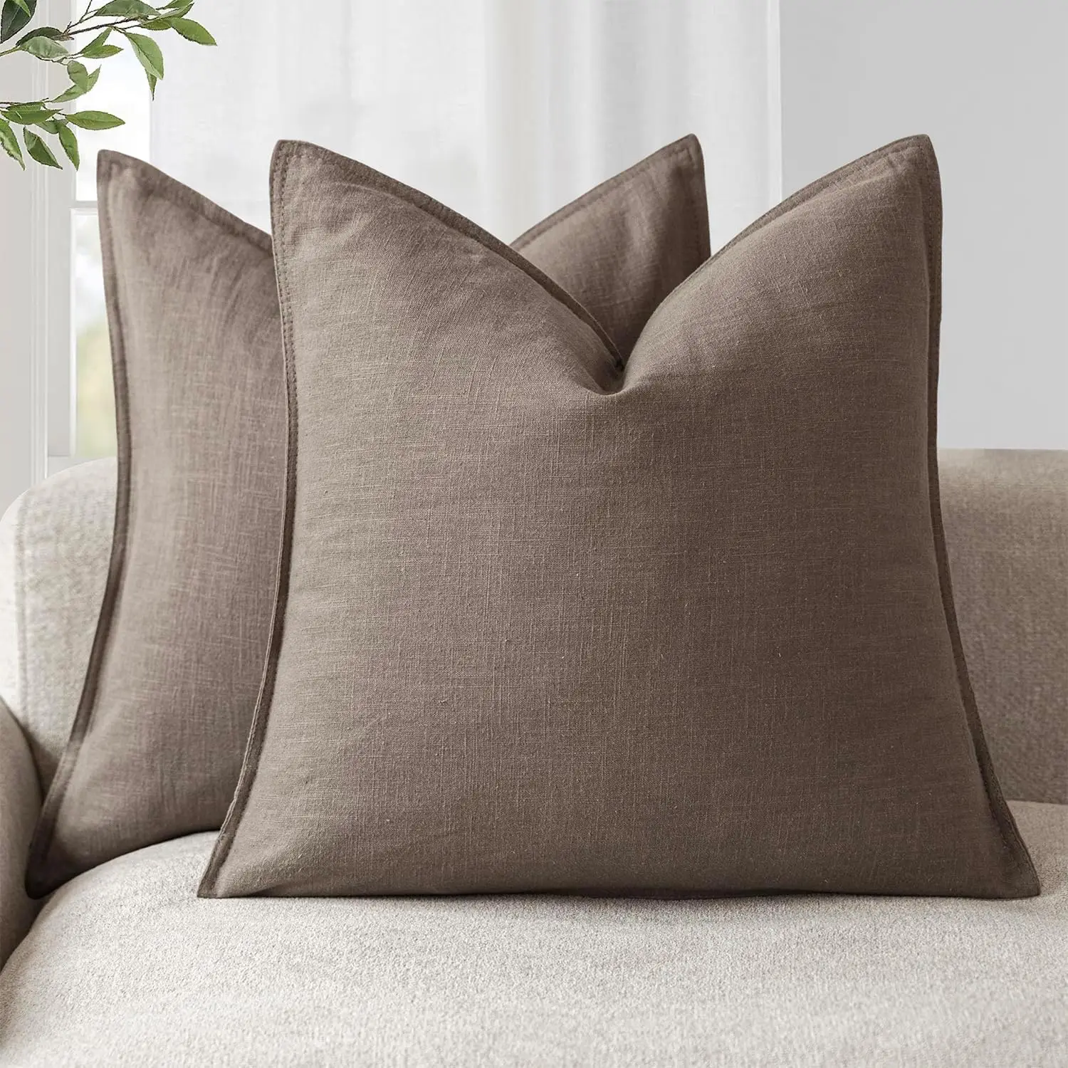 

Set Of 2, Decorative Linen Soild Throw Pillow Covers Soft Accent Euro Cushion Case Farmhouse Neutral Pillowcase For Chair Couch