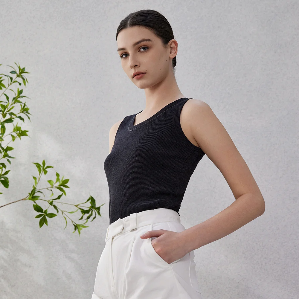 女性用ニットコットンTシャツ,ノースリーブトップス,女性用ノースリーブトップス,ウール服,BC-65
