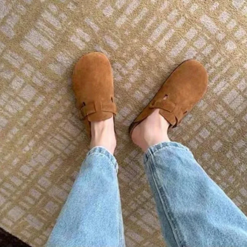 Women Faux Suede Flat Birken Slippers Autumn Woman Vintage Close Toe Mules Shoes Female Soft Sole Cork Slides Outdoor Slippers image 5