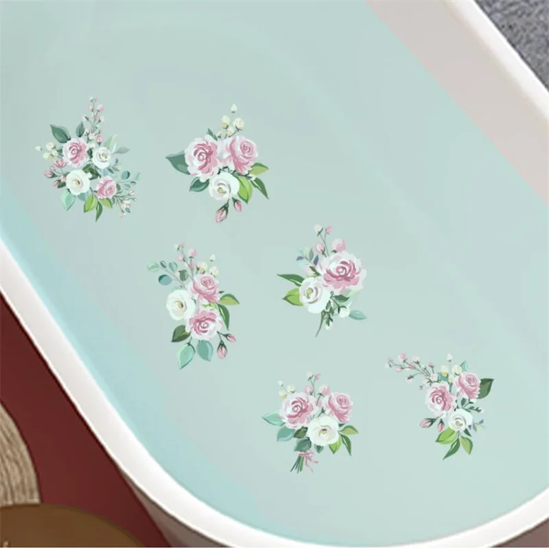6PCS Anti Slip Cartoon Plant Flower Bathtub Wall Stickers For Children\'s Self-Adhesive Removable Bathroom  Decoration Art Mural