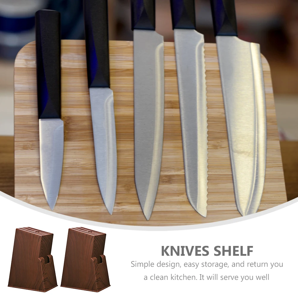 

2Pcs Kitchen Knives Rack Imitation Wood Grain Finish Strong Durability Tidy Countertop Efficient Storage Home Kitchen Knives