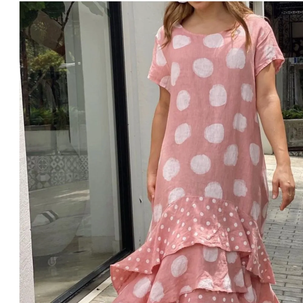 Fashion Polka Dot Print Short Sleeved Women\'s Dresses Summer New Casual Loose Overlapping Large Swing Female Elegant Long Dress