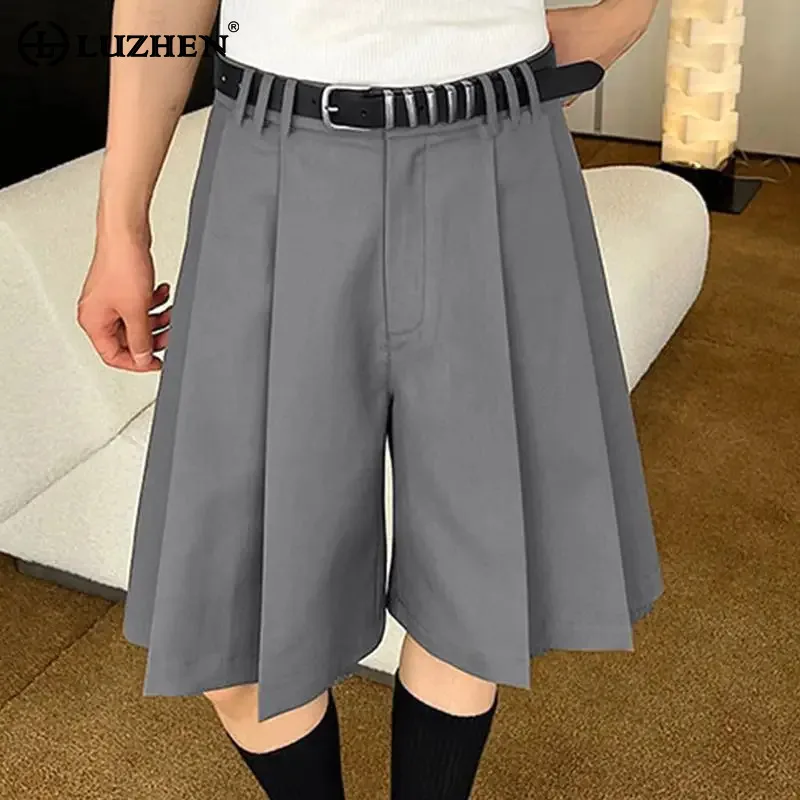 LUZHEN 2024 Stylish Pleated Plain Loose Five Point Pants Original Stylish Elegant Street Korean High Quality Male Shorts LZ4237