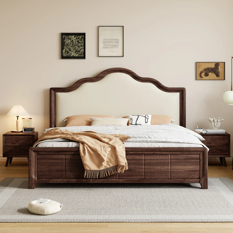 1.8 meters double bed master bedroom leather soft bag American French medieval walnut