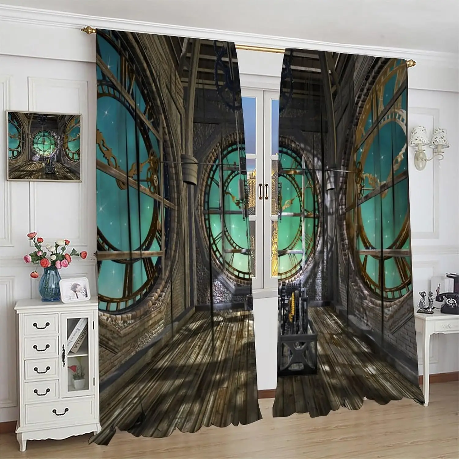 Steampunk Curtains,Rustic 3D Steampunk Retro Mechanical Clock Print Drapes for Bedroom Living Room Kitchen Window Treatment