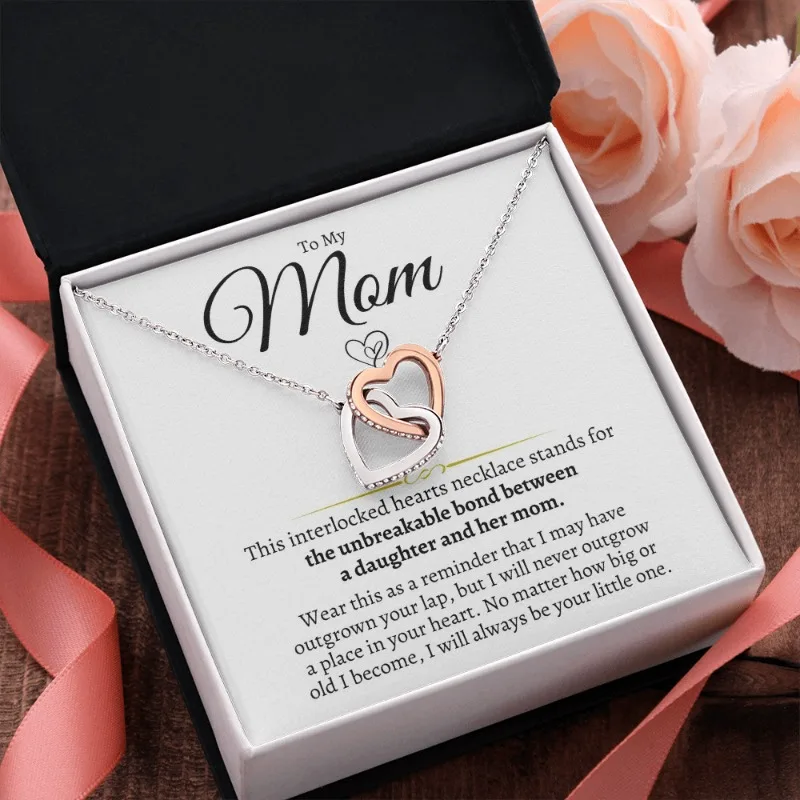 Double Ring Hollow, Contrast Color Love Necklace To My Mom Bring Card Ladies Necklace