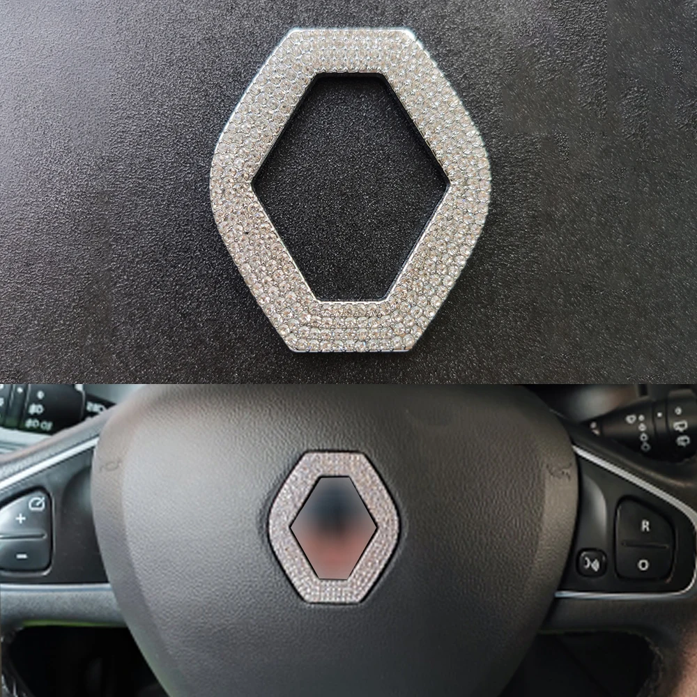 Car Steering Wheel Logo Metal Diamond Crystal Sticker for Renault Megane 2 3 Clio 4 Captur Kadjar Fluence Koleo Accessories