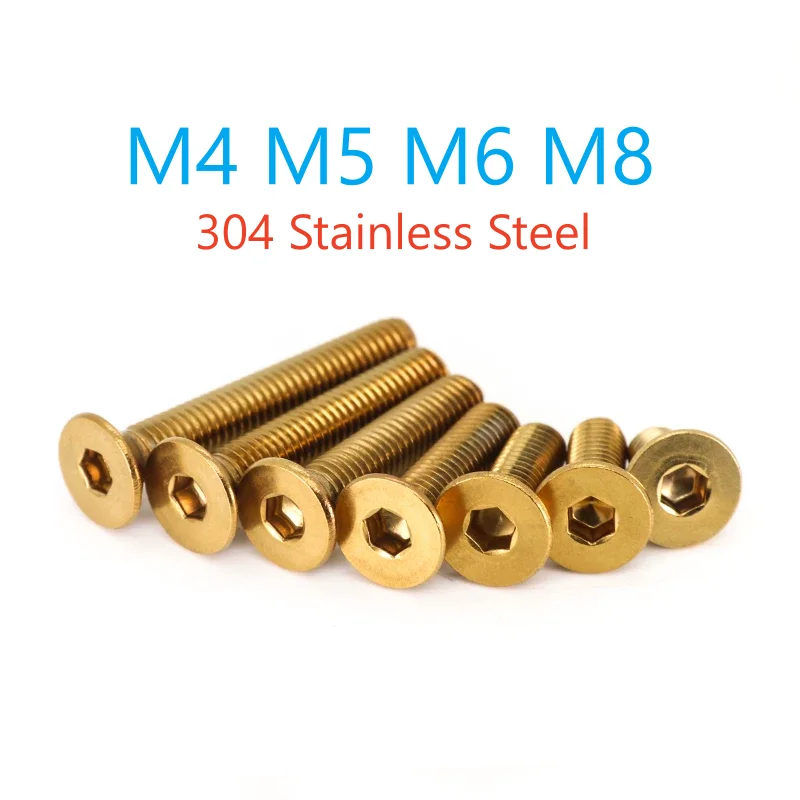 M4 M5 M6 M8 304 Stainless Steel Gold-Plated Hexagon Hex Socket Flat Countersunk Allen Bolt Screw For Motorcycle Modification
