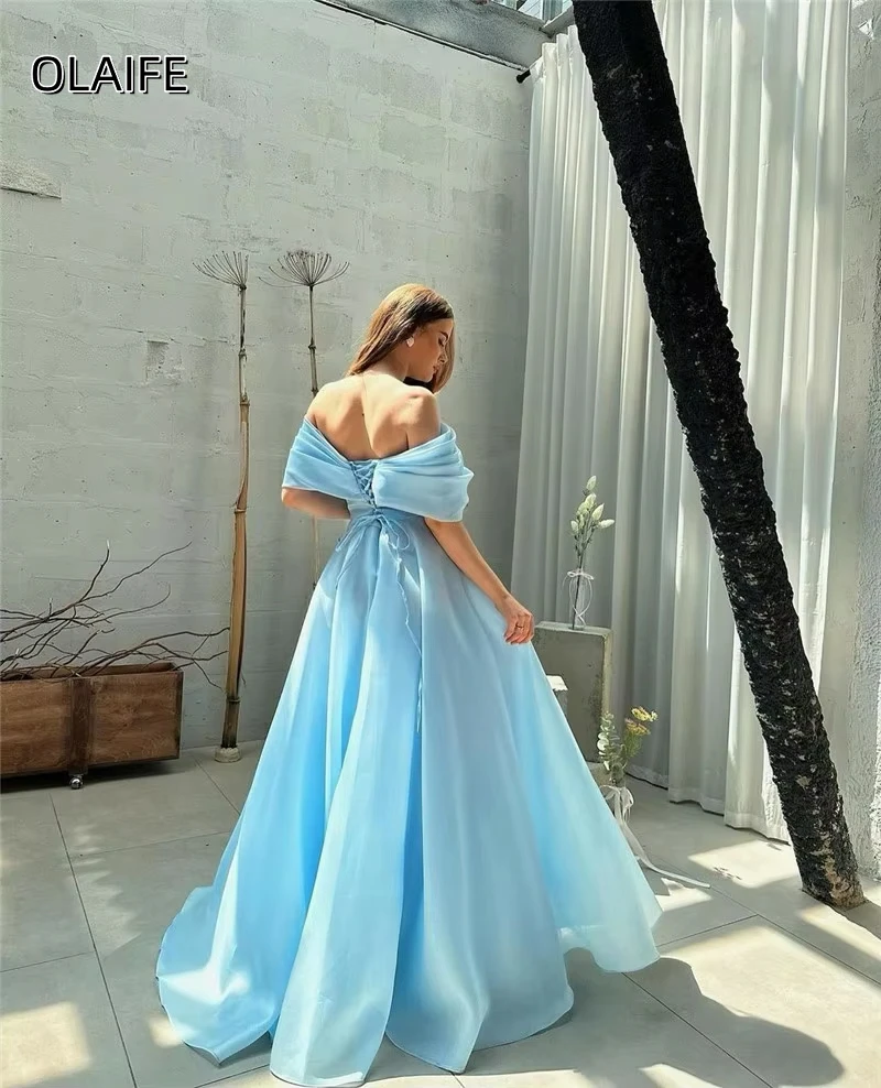 Organza Off The Shoulder A-line Prom Dresses Floor Length Sleeveless Corset Back Party Gowns Customized платье женское вечернее