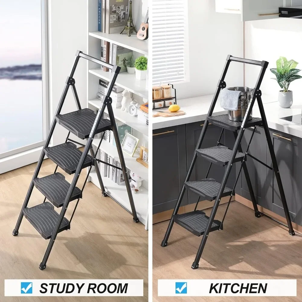 Step Ladder 4 Step Folding,4 Step Ladder with Anti-Slip Wide Pedal and Handrails,Lightwight Household Ladder, Pass 900L