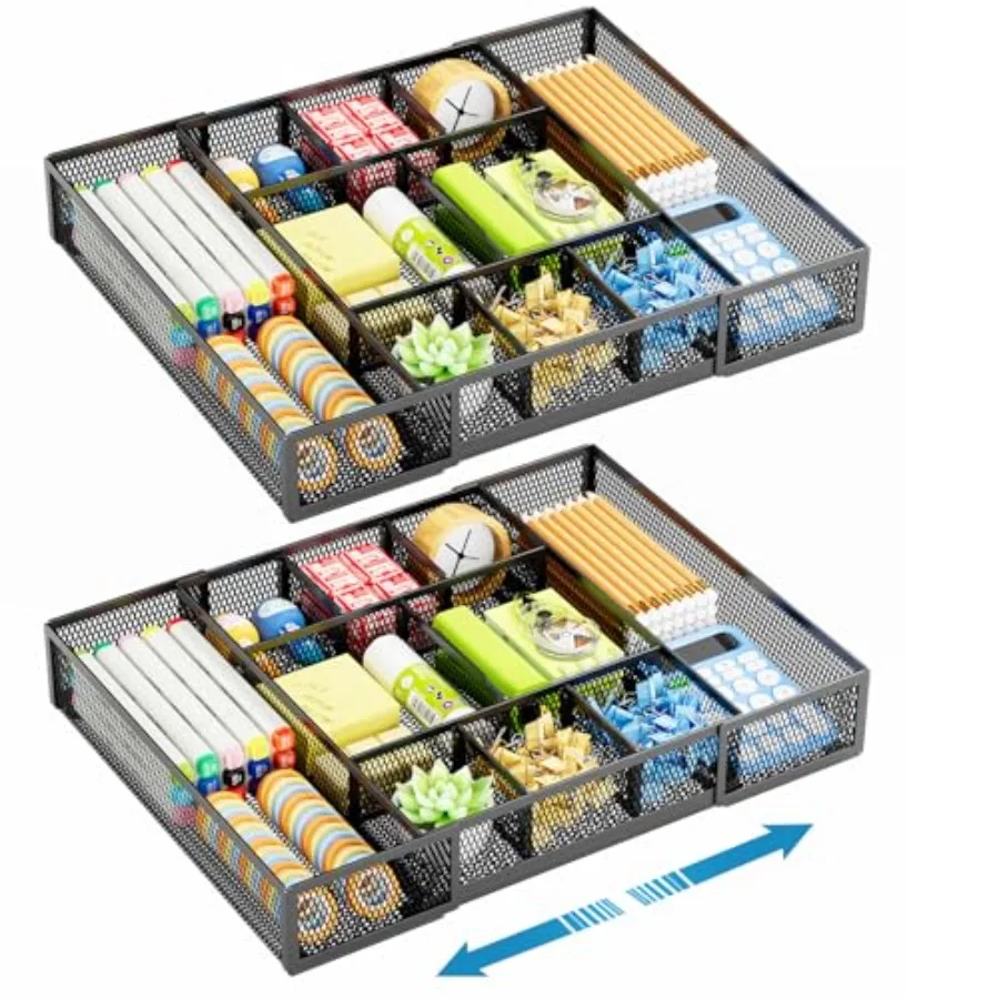 

Expandable Desk Drawer Organizer Mesh Drawer Organizer Tray with 10 Adjustable Compartments Desk Organizers and Accessories for