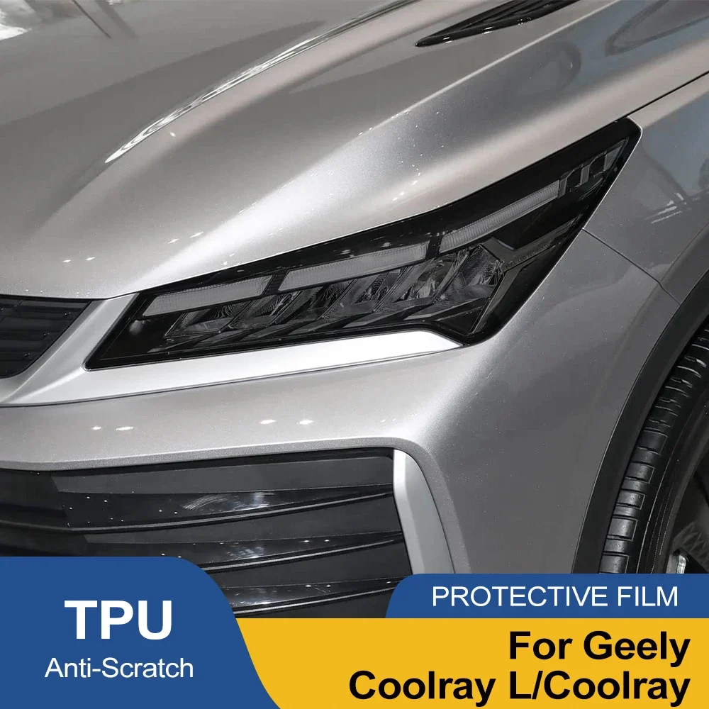 For Geely Coolray L High Gloss Smoke Black Pre-Cut Headlight Protection Film TPU PPF Kit Anti-Scratch Vinyl Auto Wrap Cover