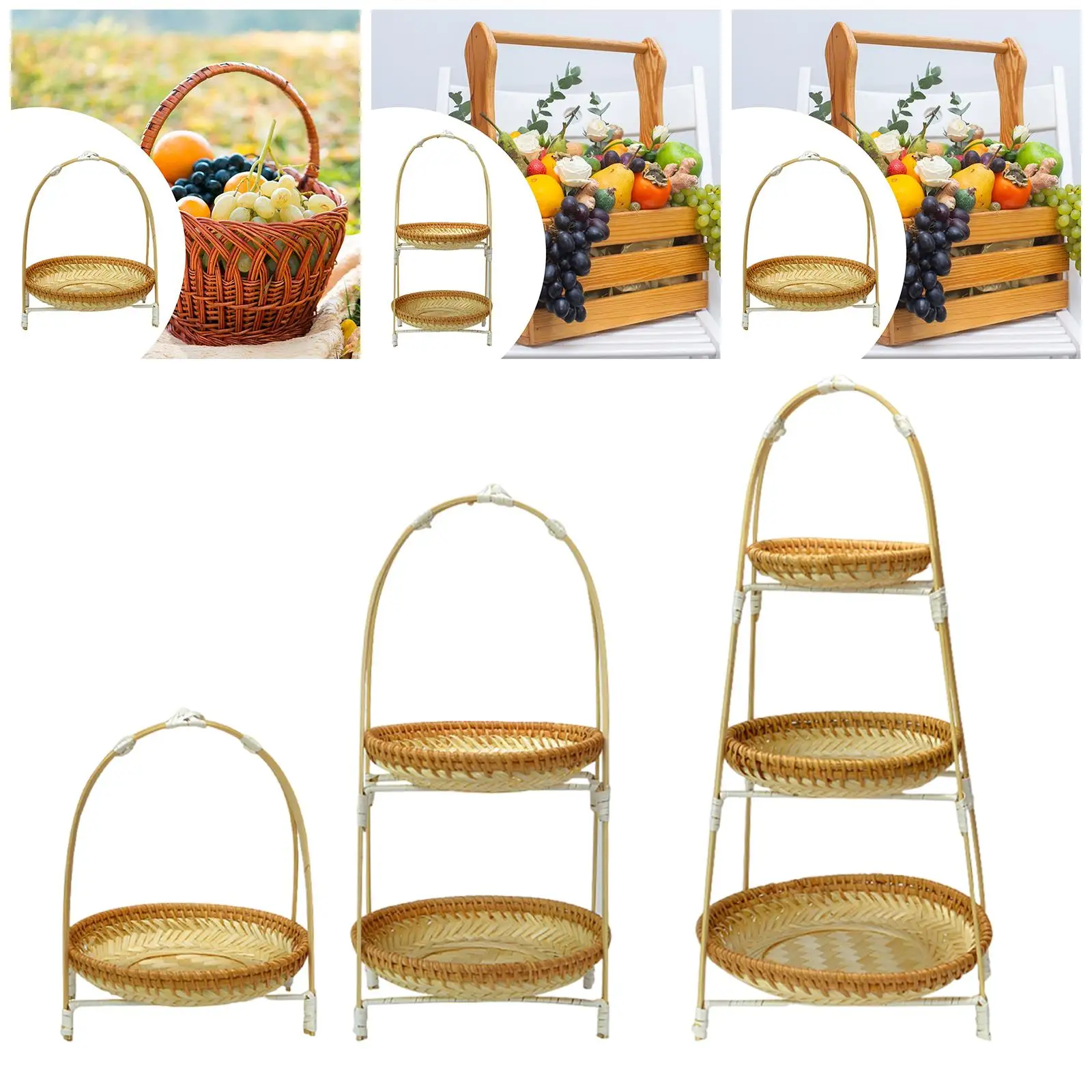 

Nice Bamboo Basket Tray Rustic Fruit Food Storage Bowl With Handle Serving Tray