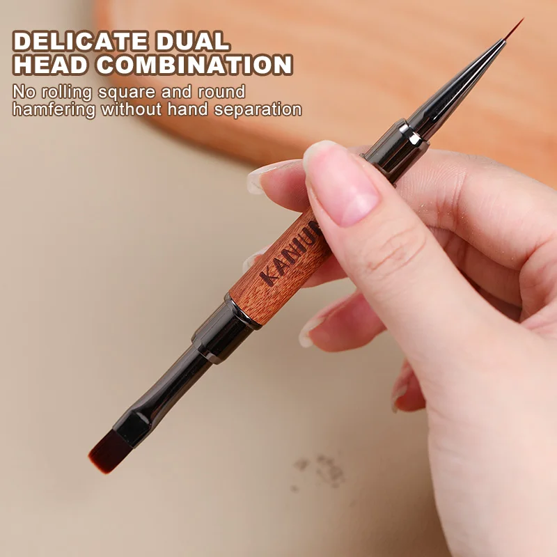 Brosse à ongles double extrémité, manche en bois de santal Kolinsky, revêtement et constructeur de Gel UV, outil de manucure professionnel pour la conception acrylique