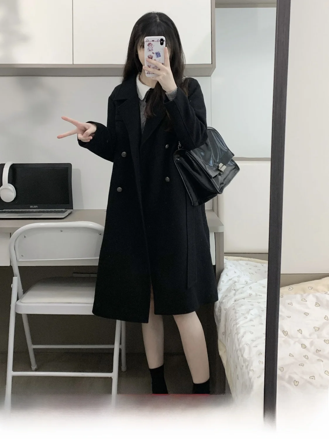 

Оригинальное длинное шерстяное пальто Club Fairy, женское осенне-зимнее утягивающее черное пальто, верхняя одежда, двубортный костюм с воротником