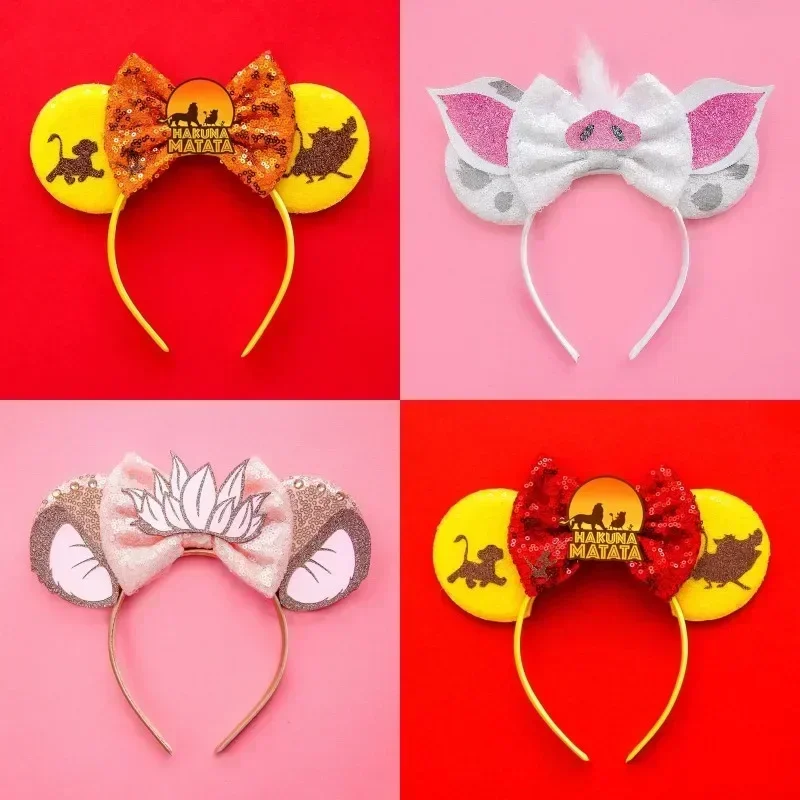 Der König der Löwen Simba Haarband Mickey Mouse Ohren Stirnbänder für Mädchen Kinder Disney Kopfbedeckung Frauen Mufasa Sonnenuntergang Schleife Haarschmuck