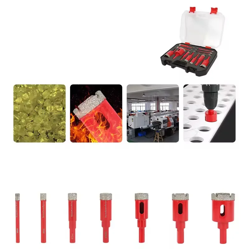 12Pcs Set Mata Bor Berlapis Intan 6-35mm Kit Gergaji Lubang untuk Kaca Marmer Granit Batu Ubin Keramik - Perkakas Tangan