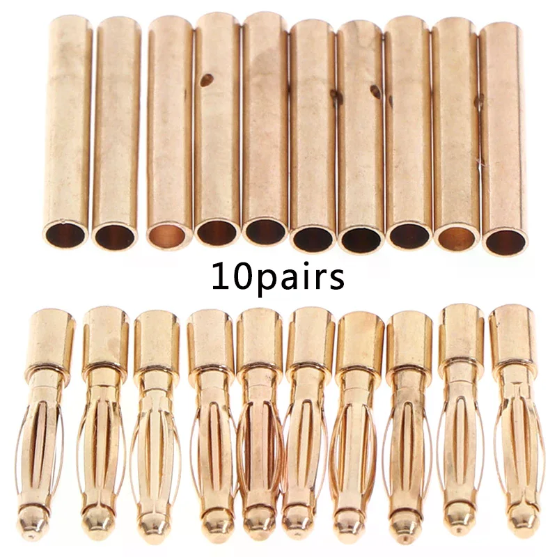 20 قطعة 2 مللي متر الذهب رصاصة موصل الموز المقابس الذكور والإناث لبطارية السيارة RC #3