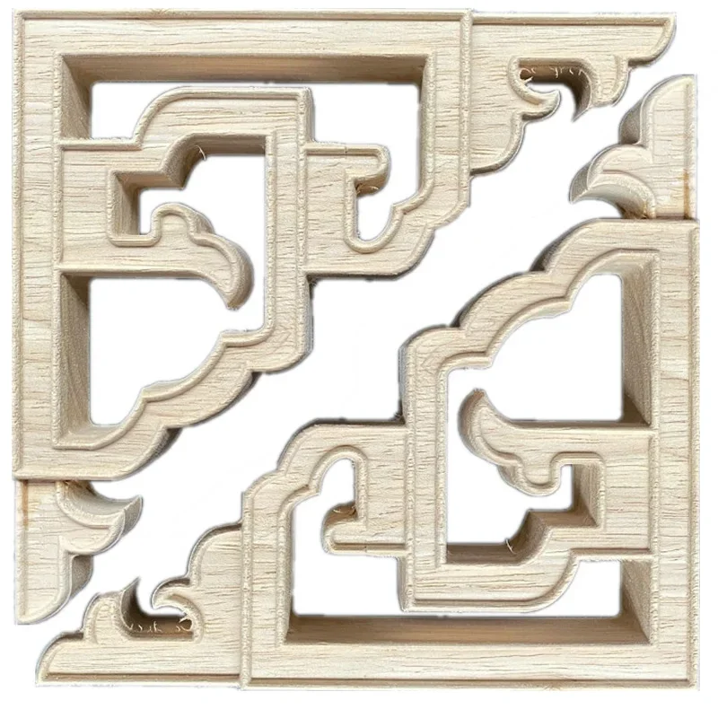 4PCS 15cm Carved Unpainted Wood Ornamental Applique Mouldings Onlay Decal Hollow Flower Cabinet Furniture Decor Accessories