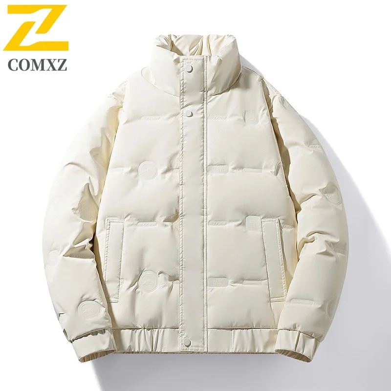 

COMXZ 2025 Мужская куртка на белом утином пуху среднего возраста, молодежная толстая теплая морозостойкая зимняя новинка, повседневное пальто с воротником-стойкой