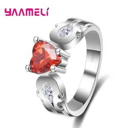 Trendy Design Heart Crystal Rings For Mother's Day Gift 925 Sterling Silver Wedding Engagement Ring Women Bands Jewelry