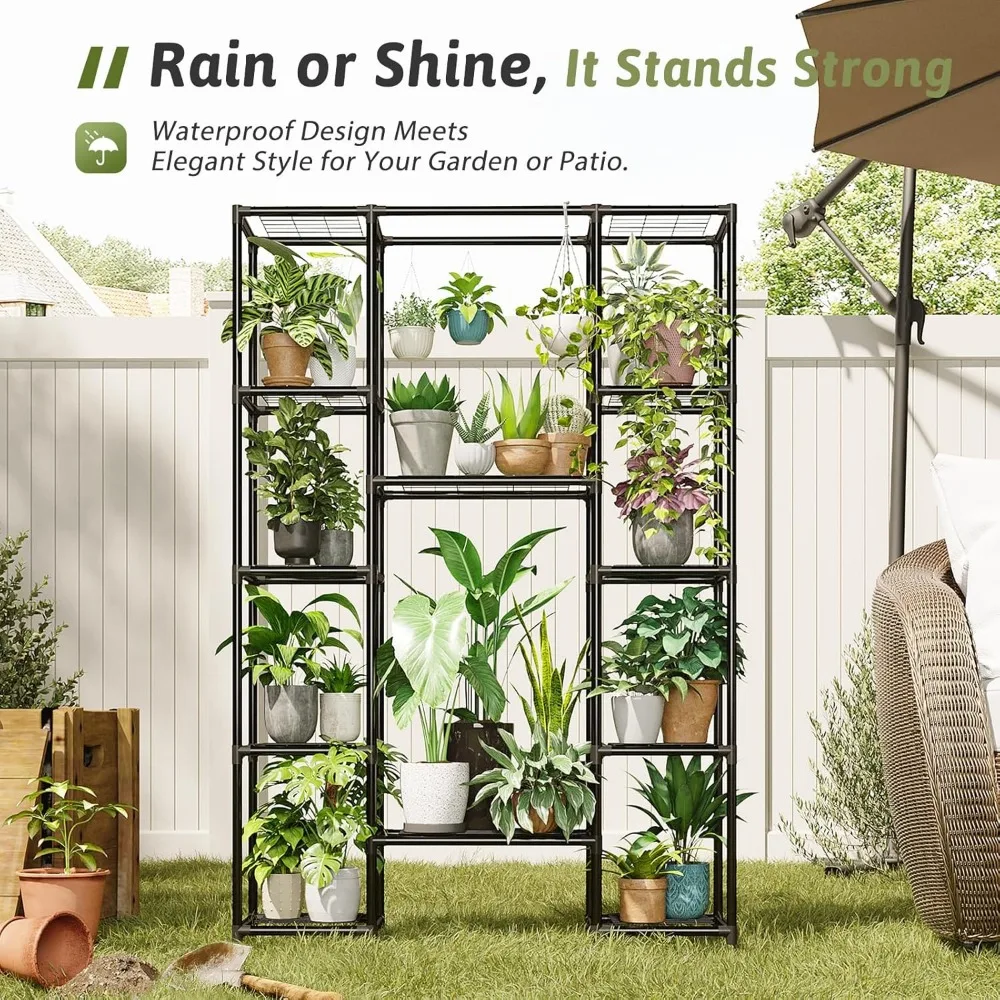 Outdoor Tall Plant Stand | Large Metal Hanging Plant Shelf & Waterproof Flower Holder for Indoor Use