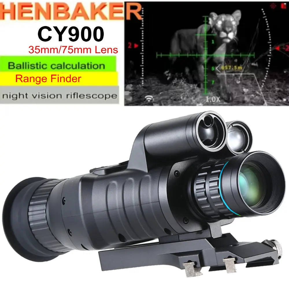 HENBAKER CY900 mira telescópica de visión nocturna 35mm/75mm telémetro alcance de caza monocular cálculo balístico cámara de rastreo de caza