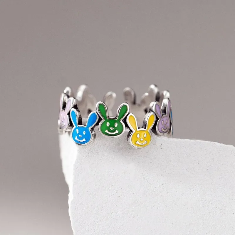 

Buyee 925 Sterling Silver Cute Ring Finger Simple Candy Rabbit Animal Open Ring for Woman Girl Fashion Party Fine Jewelry Circle