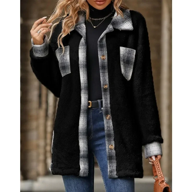 Camicia da donna addensata autunno inverno peluche manica lunga casual allentata streetwear camicetta camicia top giacca cappotto