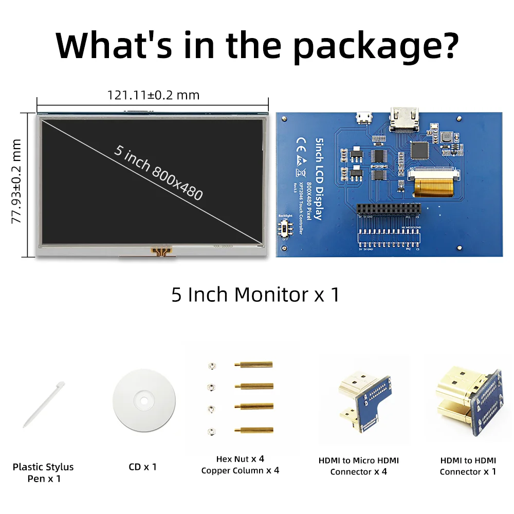 5-дюймовый ЖК-Дисплей HDMI 800*480 резистивный сенсорный экран для Raspberry Pi 5 4B 3B 2B B + B 3A + A + Zero W Zero