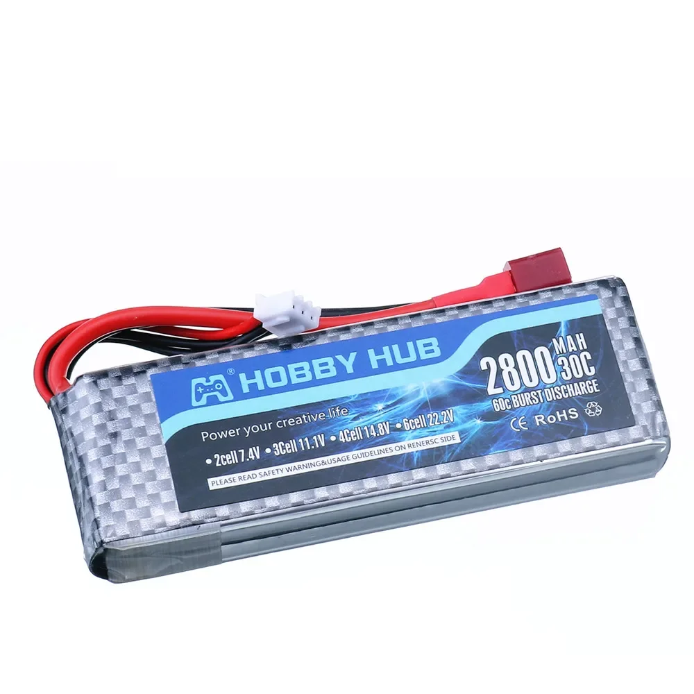 Brand New Upgrade 2800mAh 7.4V 30C Lipo Battery With T Plug for Electric Toy Cars Quadcopter FPV Drone Boats, 2S 7.4V Battery