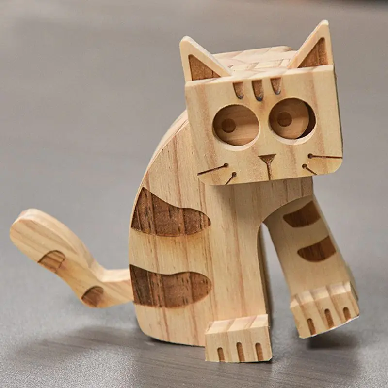 

Creative Toy DIY Handmade Walking Wooden Cat Slope Ornament Holiday Gift for Friends