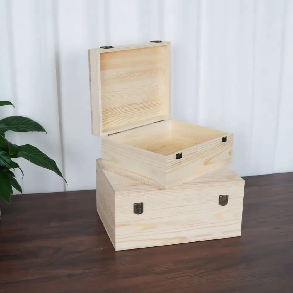 Natural Wooden Storage Box With Lid Organizer Container For Desktop Tea Jewelry Stationery Gift Packaging Simple Case