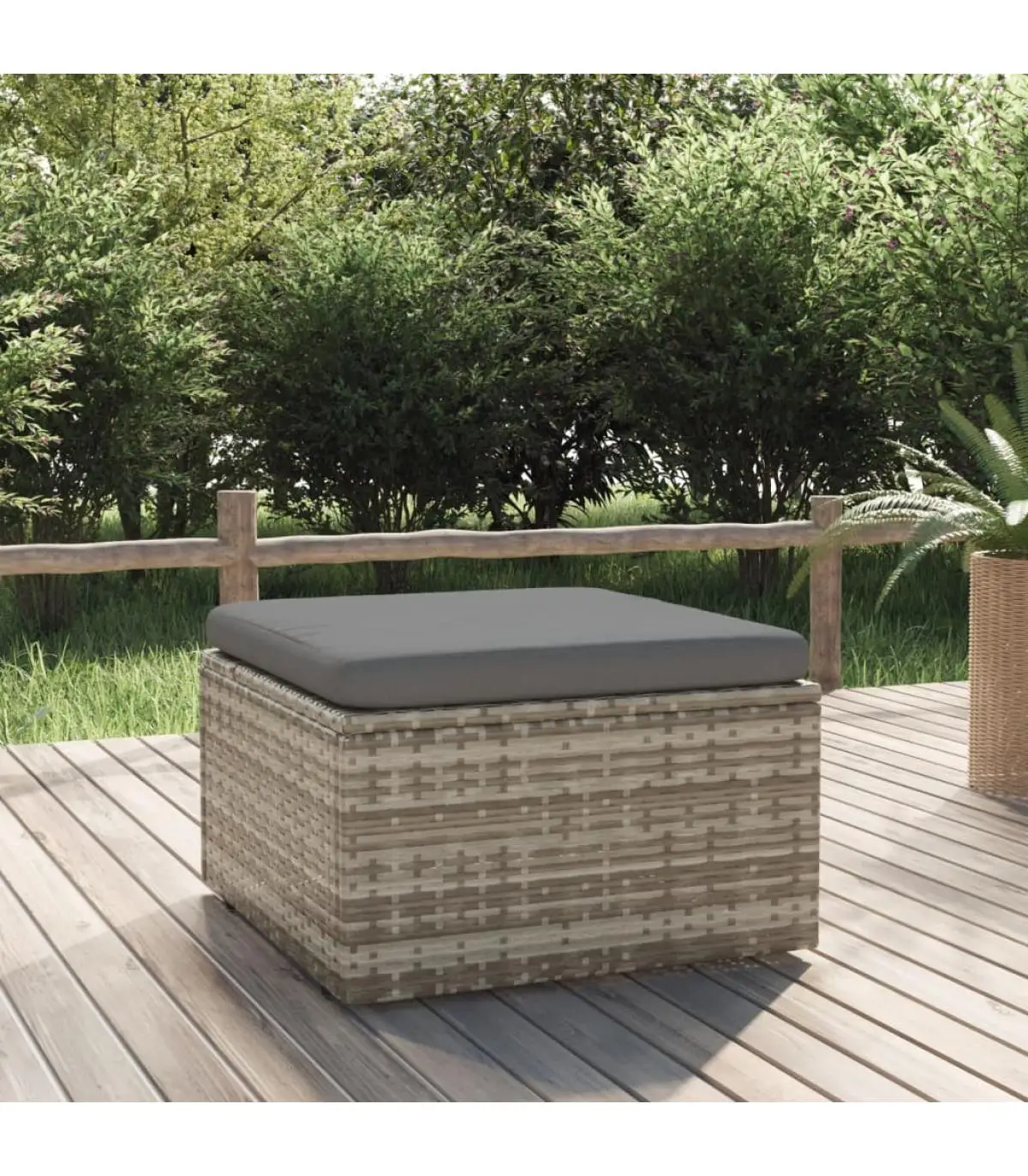 Outdoor sofa garden footrest with gray synthetic rattan cushion 55x55x30 cm