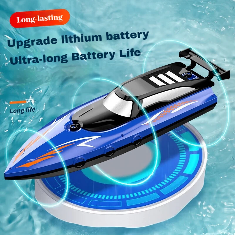 Barco de velocidade rc 2.4ghz, barco de corrida de alta velocidade com controle remoto, hélice dupla, barco de brinquedo elétrico à prova d'água para piscina, lago, crianças e adultos