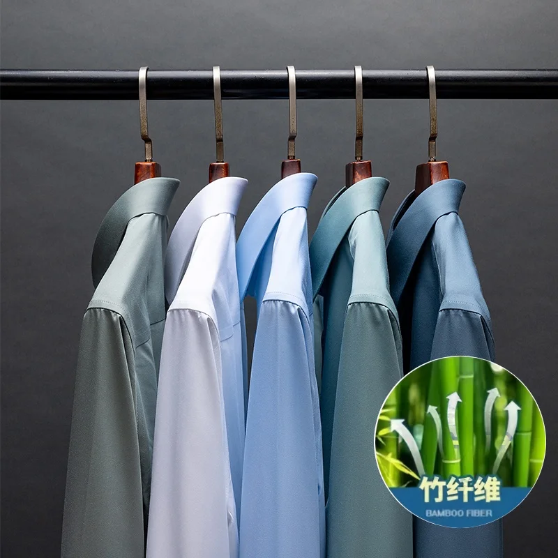 Quality Men Shirt Bamboo Fiber Long Sleeve Anti-wrinkle Non-ironing Slim Fashion Casual Business Office White Dress Shirt S-4XL