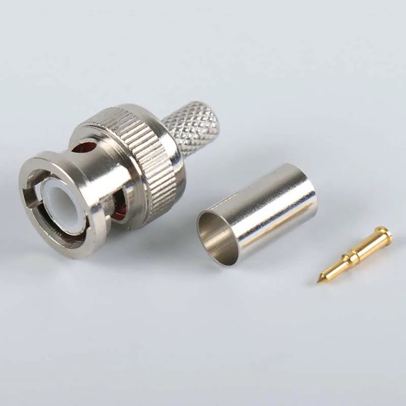 10szt Mosiężne złącze męskie 3 w 1 BNC Q9 Crimp 50Ω RG58 RG59 RG60 RG142 RG400 LMR195 RF Coax Cable Straight Connector do kamer CCTV — zdjęcie 5