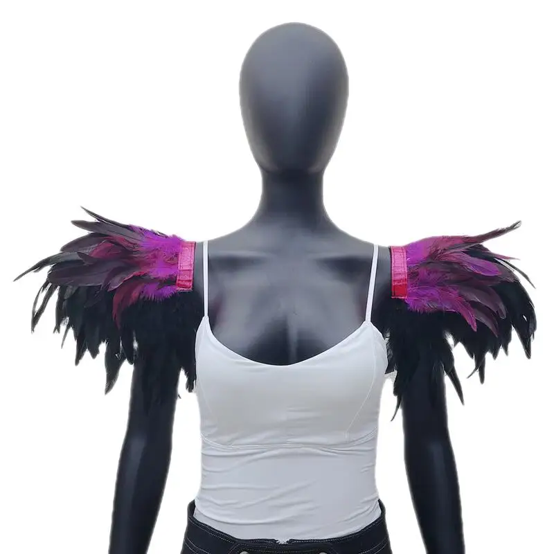 2 Pcs Unisex Feather Shoulder Epaulettes Gothic Shawl Shrug Fashion Clothing Accessories Halloween Cosplay for Women Men Costume