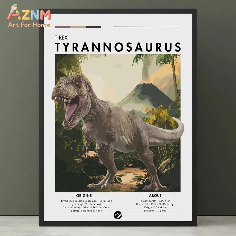 AZNM Vintage Triceratops Dinosaur Educational Canvas Wall Art, Retro Prehistoric Jurassic Animal Print Poster, Unframed Dino Fac